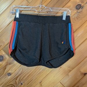 Aviator Nation Black Athletic Shorts with Red & Blue Side Stripes